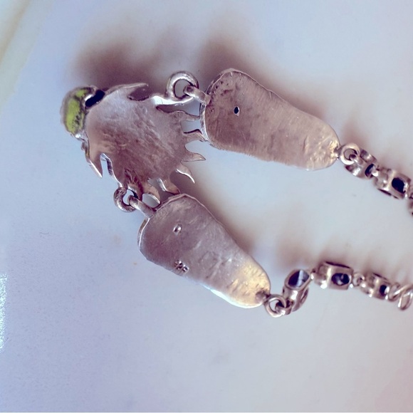 NWOT Unisex Handmade Sterling Silver and Genuine Turquoise Skull Bracelet - Picture 5 of 8